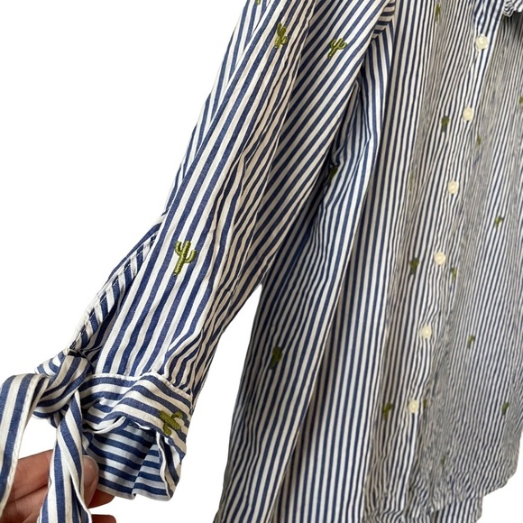 Andrew Marc Cactus Embroidered Button Down Striped Shirt Size Medium - Picture 3 of 6
